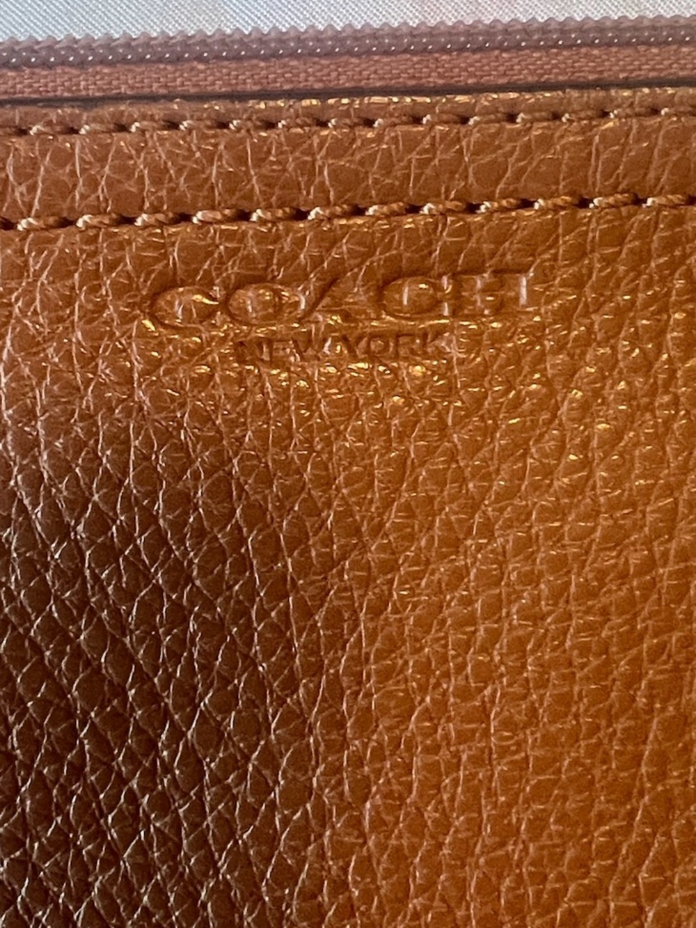 COACH Tan Pebbled Leather Zip Pouch
